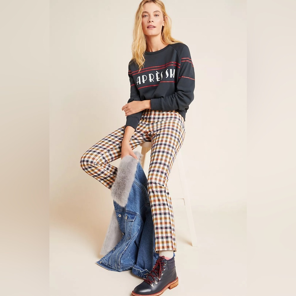 Anthropologie The Essential Skinny Kick Flare Corduroy Pants Neutral Plaid 0